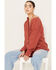 Wild Moss Women's Gauze Long Sleeve Button Down Shirt, Rust Copper, hi-res