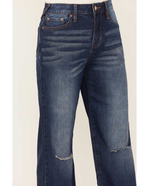 Image #2 - Cleo + Wolf Women's Medium Wash High Rise Distressed Knee Flare Jeans, Blue, hi-res