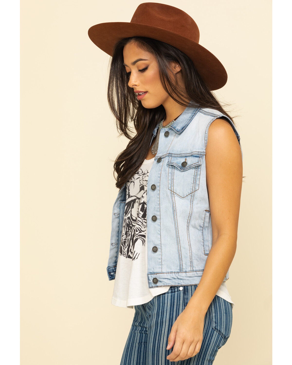 Image #3 - Stetson Women's Light Denim Horseshoe Vest, Blue, hi-res