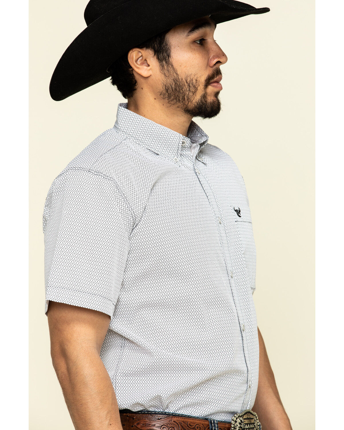 Image #3 - Cowboy Hardware Men's White Little Zig Geo Print Short Sleeve Western Shirt, White, hi-res