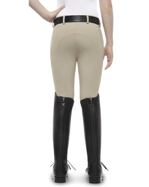 Image #1 - Ariat Girls' Olympia Low Rise Front-Zip Knee Patch Breeches, Tan, hi-res