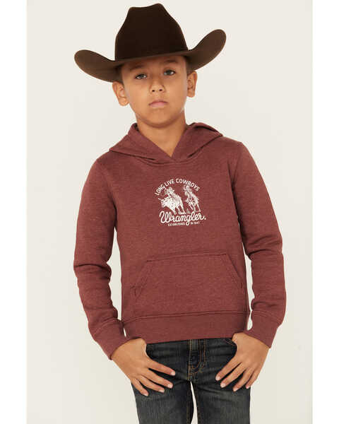 Image #1 - Wrangler Boys' Long Live Cowboys Hooded Sweatshirt, Burgundy, hi-res