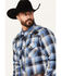 Image #2 - Roper Men's Plaid Print Embroidered Long Sleeve Snap Western Shirt, Blue, hi-res