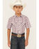Roper Boys' Plaid Print Short Sleeve Western Pearl Snap Shirt, White, hi-res