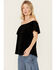 Image #3 - Panhandle Women's Off The Shoulder Short Sleeve Velvet Top, Black, hi-res