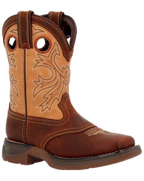 Image #1 - Durango Boys' Lil Rebel Embroidered Western Boots - Broad Square Toe, Brown, hi-res