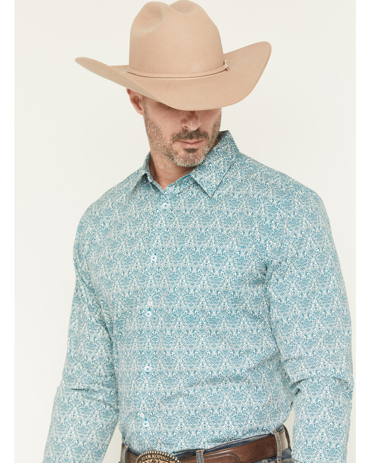Image #2 - Gibson Trading Co Men's Lava Lamps Medallion Print Long Sleeve Button-Down Stretch Western Shirt, Teal, hi-res