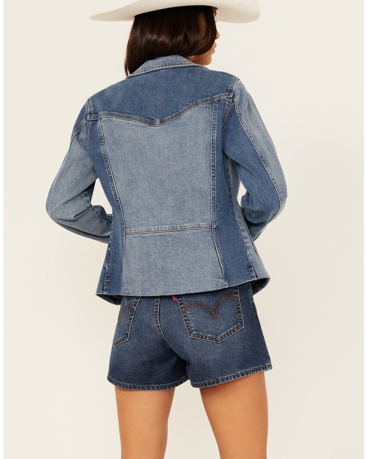 Image #4 - Shyanne Women's Oasis Medium Wash Denim Blocked Comfort Stretch Blazer, Medium Wash, hi-res
