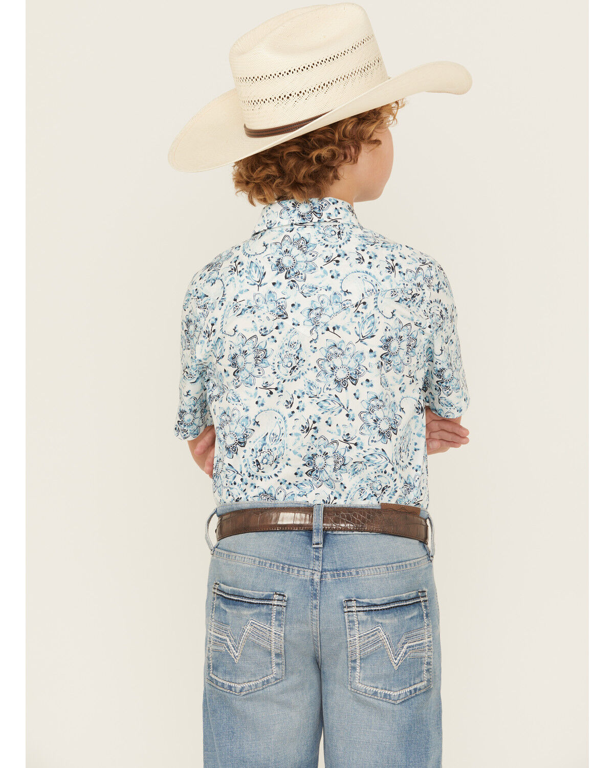 Image #4 - Cody James Boys' Frontier Threads Paisley Print Short Sleeve Snap Western Shirt, White, hi-res