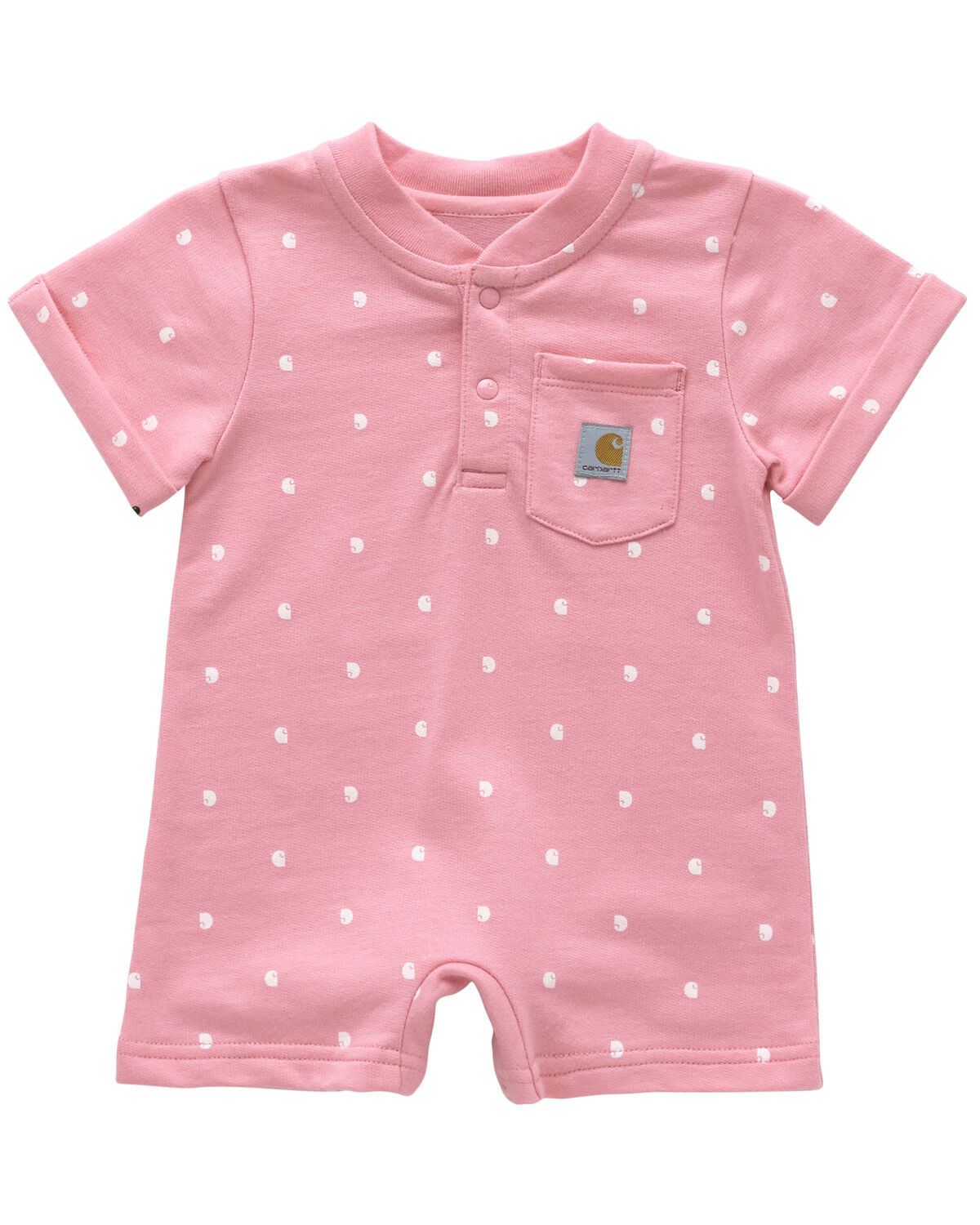 Image #1 - Carhartt Infant Girls' Logo Short Sleeve Snap Romper, Pink, hi-res