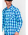 Rock & Roll Denim Men's Crinkle Washed Yarn Dye Plaid Long Sleeve Western Shirt , Blue, hi-res