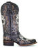 Image #2 - Corral Women's Floral Skull Embroidery & Studs Western Boots - Square Toe, Black/white, hi-res