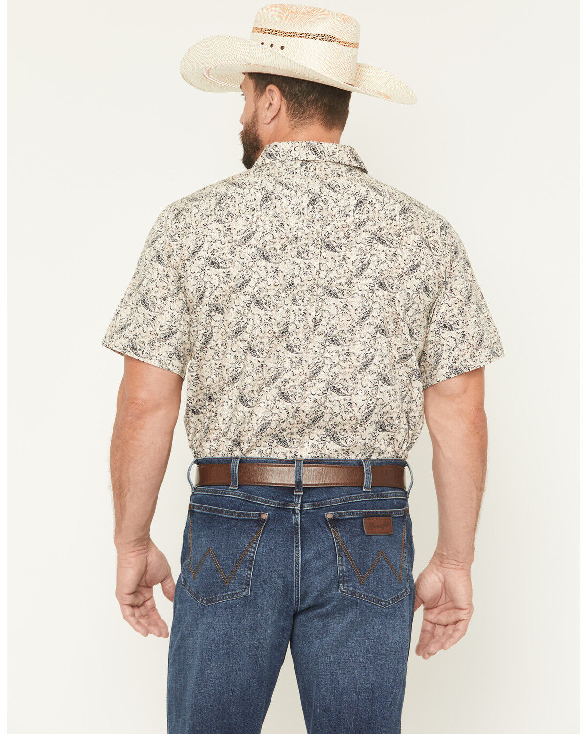 Image #4 - Cody James Men's Mustang Mode Paisley Print Short Sleeve Button-Down Stretch Western Shirt, Cream, hi-res