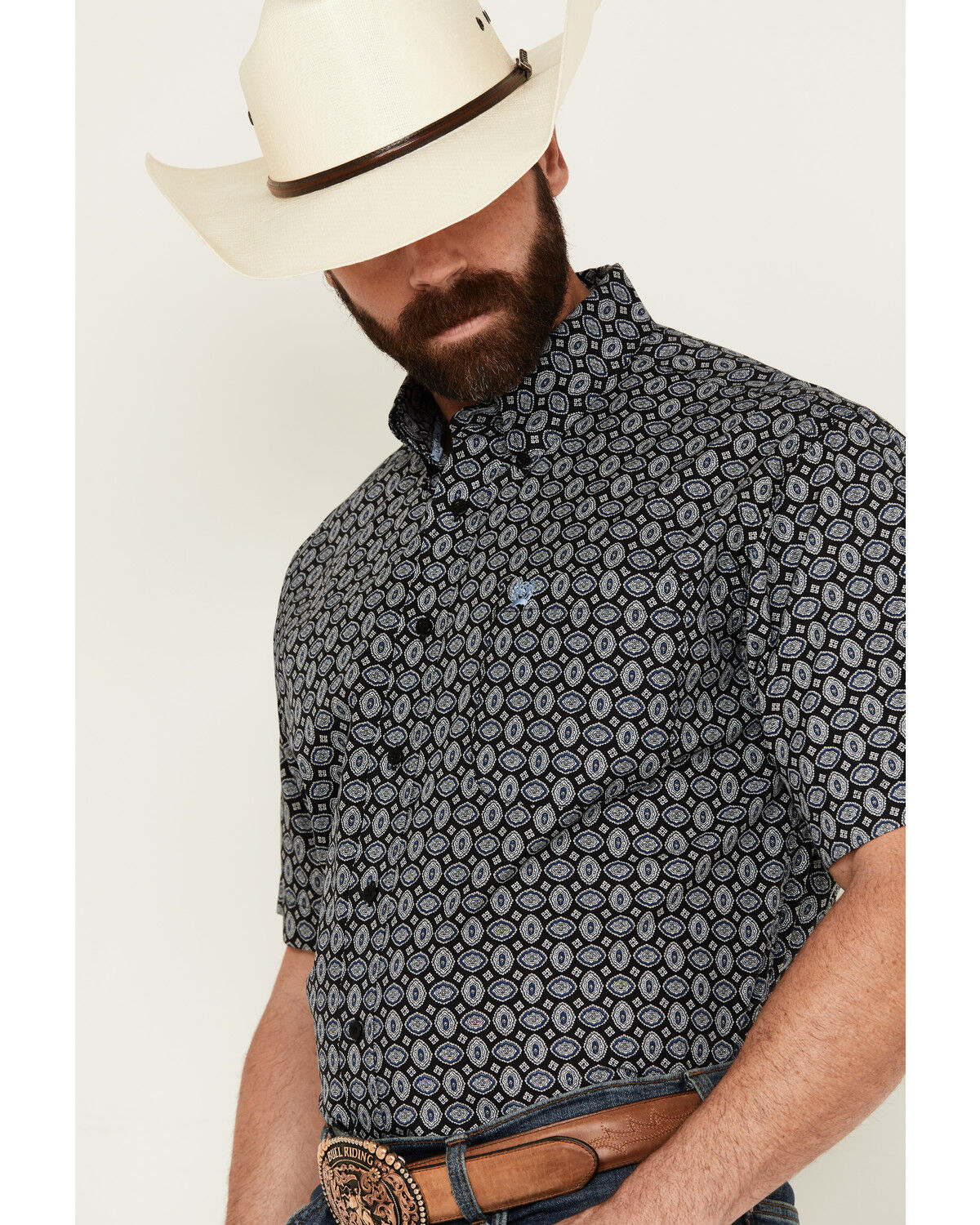 Image #2 - Cinch Men's Medallion Print Short Sleeve Button-Down Western Shirt, Black, hi-res