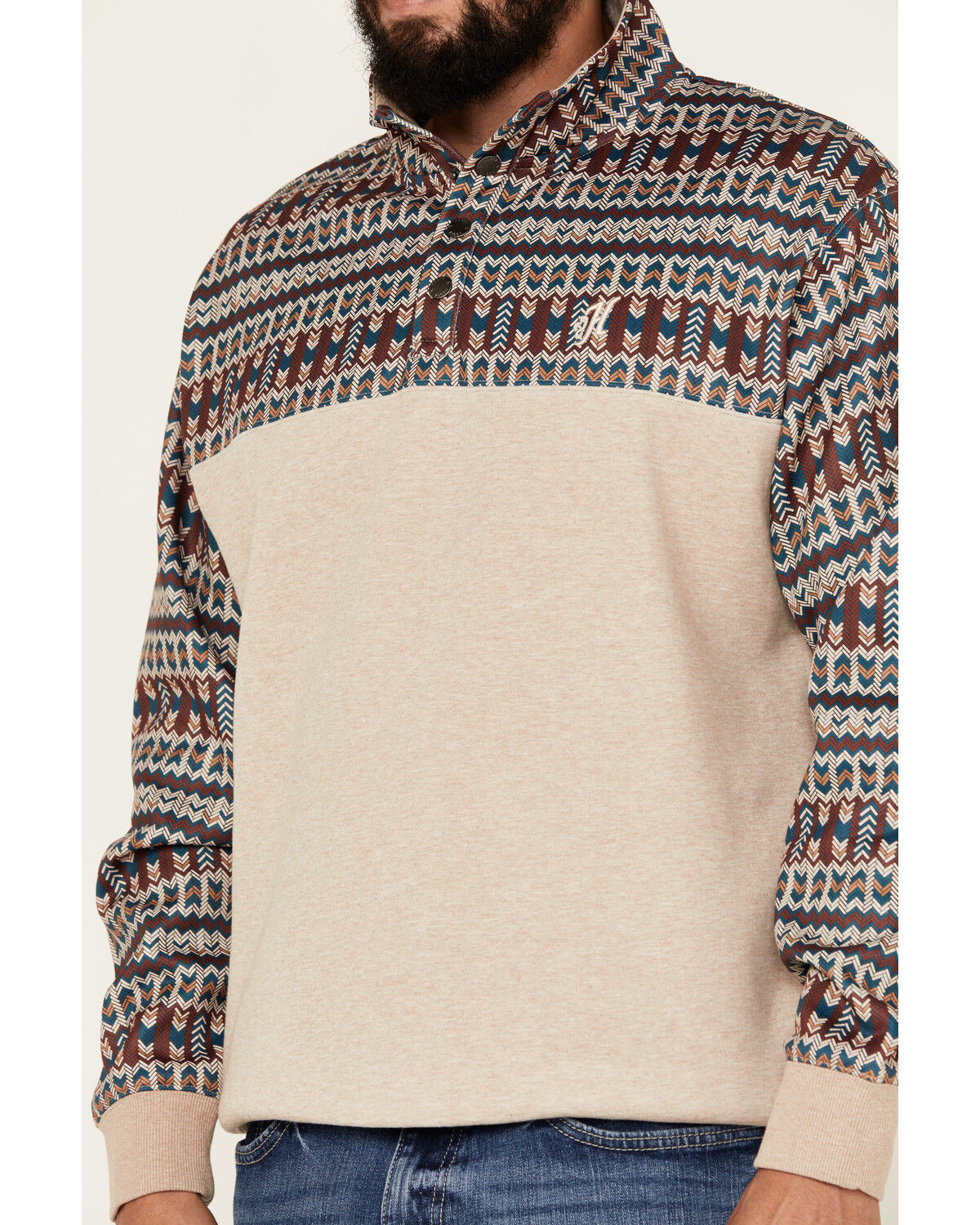 Image #3 - Hooey Men's Stevie Southwestern Color Block 1/4 Snap Pullover, Cream, hi-res