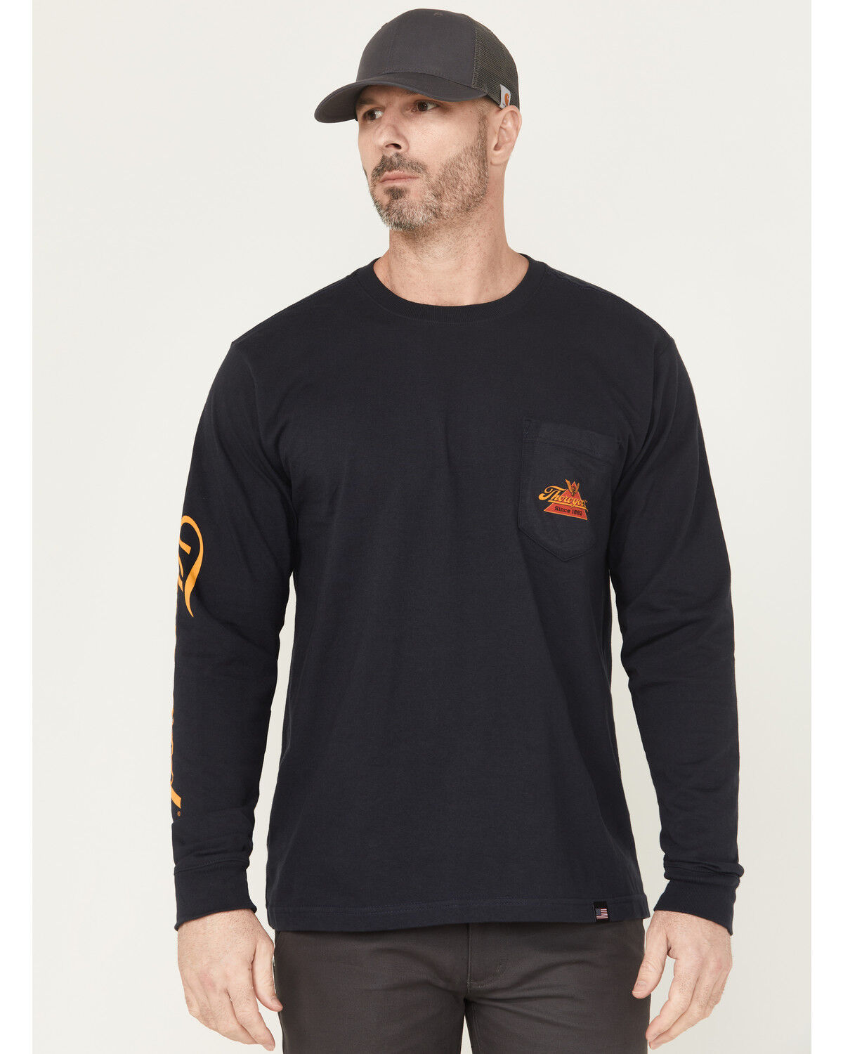Image #2 - Thorogood Men's USA Logo Long Sleeve Work T-Shirt, Dark Blue, hi-res