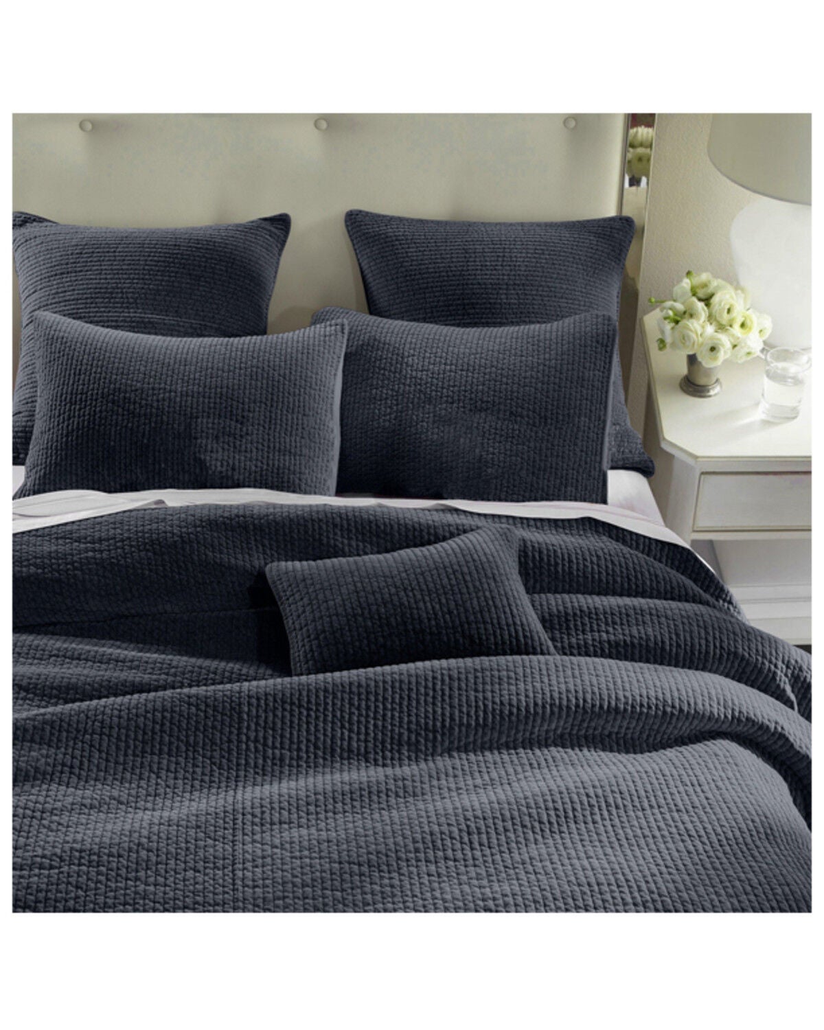Image #1 - HiEnd Accents Navy Stonewashed Cotton & Velvet 3-Piece Full/Queen Quilt Set, Navy, hi-res