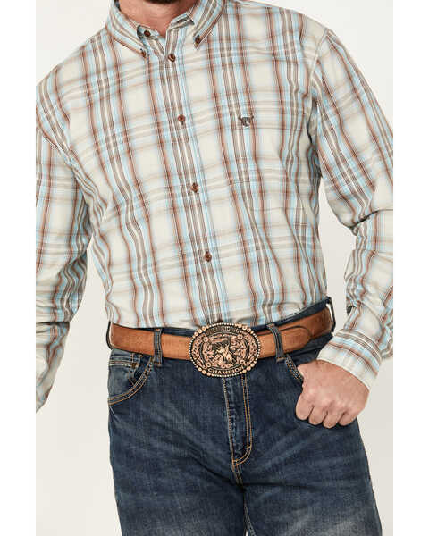 Image #3 - Cowboy Hardware Men's Dutton Plaid Print Long Sleeve Button-Down Western Shirt, Cream, hi-res