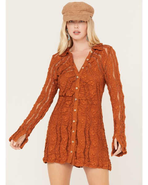 Image #1 - Free People Women's Shayla Lace Mini Dress, Orange, hi-res
