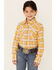 RANK 45 Girls' Southwestern Plaid Print Long Sleeve Snap Western Shirt , Yellow, hi-res