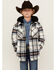 Image #1 - Urban Republic Boys' Plaid Print Sherpa Lined Hooded Shirt Jacket , White, hi-res