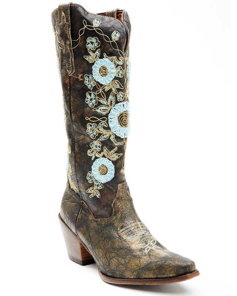 Image #1 - Dan Post Women's Flower Embroidery Western Boots - Snip Toe, , hi-res