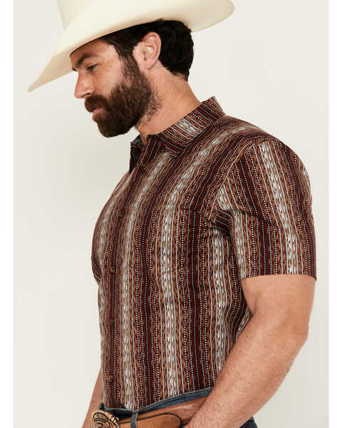 Image #2 - Cody James Men's Wood Cut Southwestern Striped Short Sleeve Button-Down Stretch Western Shirt, Burgundy, hi-res