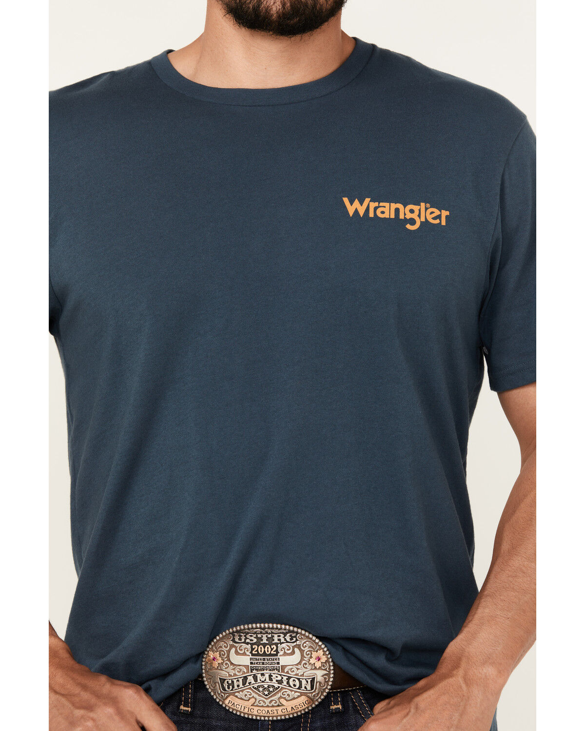 Image #4 - Wrangler Men's Boot Barn Exclusive Steer Head Logo Short Sleeve Graphic T-Shirt, Navy, hi-res