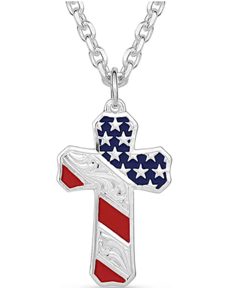 Montana Silversmiths Born In The USA Patriotic Cross Necklace, Red/white/blue, hi-res
