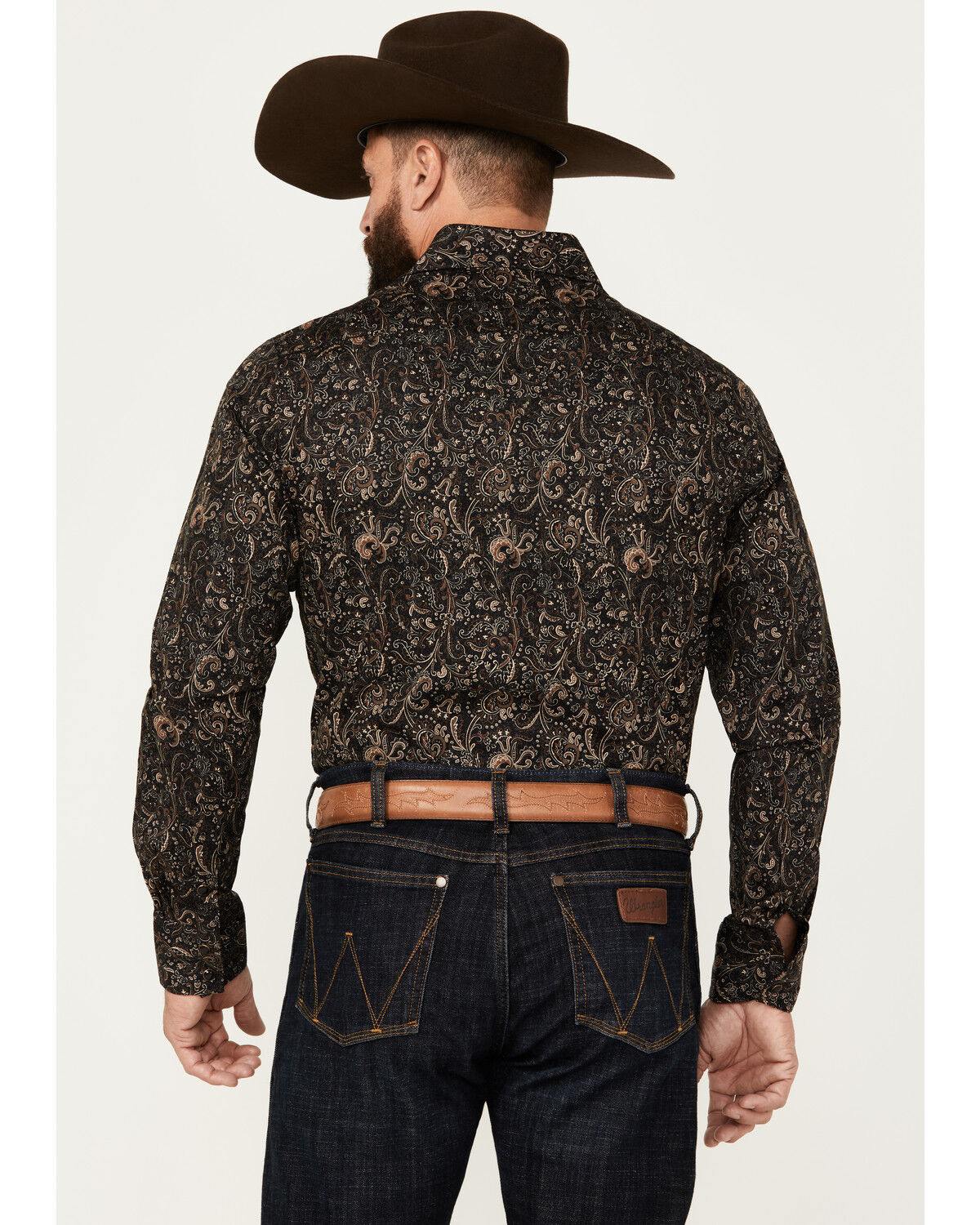 Image #4 - Rock & Roll Denim Men's Paisley Print Long Sleeve Snap Stretch Western Shirt, Black, hi-res