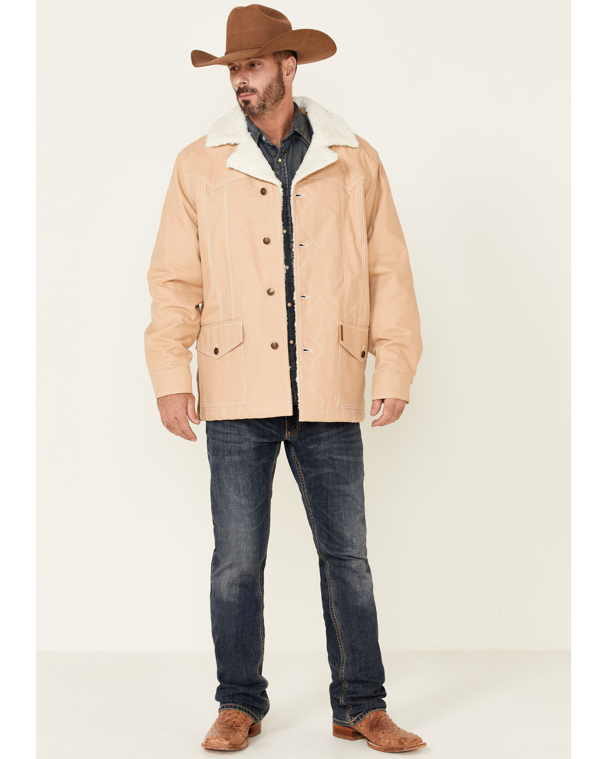 Cinch Men's Khaki Quilted Sherpa Lined Corduroy Button-Front