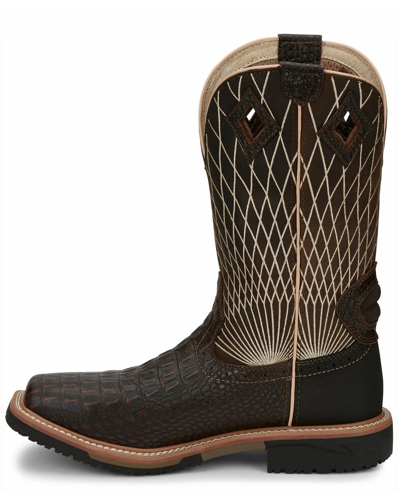 justin men's derrickman ostrich print composite toe work boots