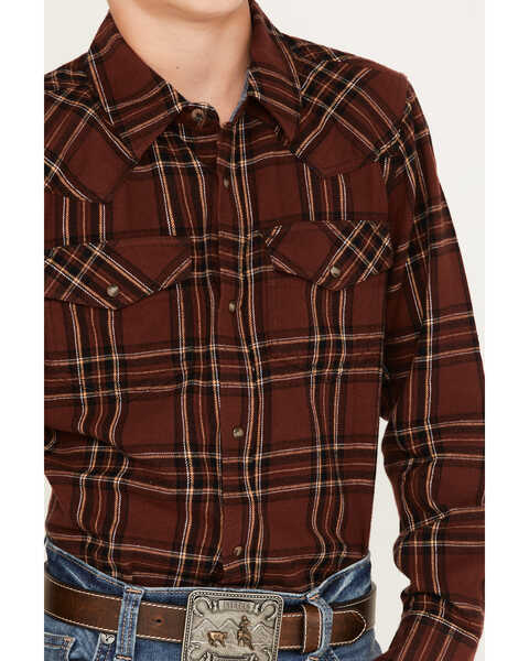 Image #3 - Cody James Boys' Plaid Print Long Sleeve Snap Flannel Shirt, Rust Copper, hi-res
