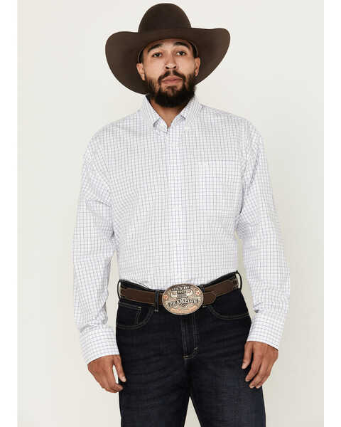 Image #1 - George Strait by Wrangler Men's Checkered Print Long Sleeve Button-Down Shirt - Big , White, hi-res