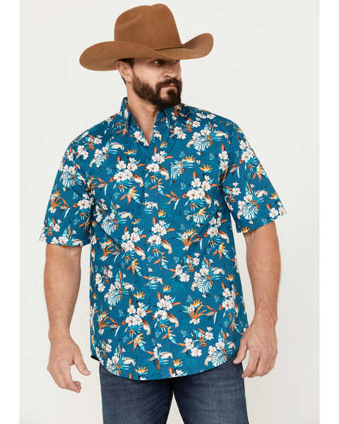 Image #1 - Ariat Men's Keon Classic Fit Western Shirt, Teal, hi-res