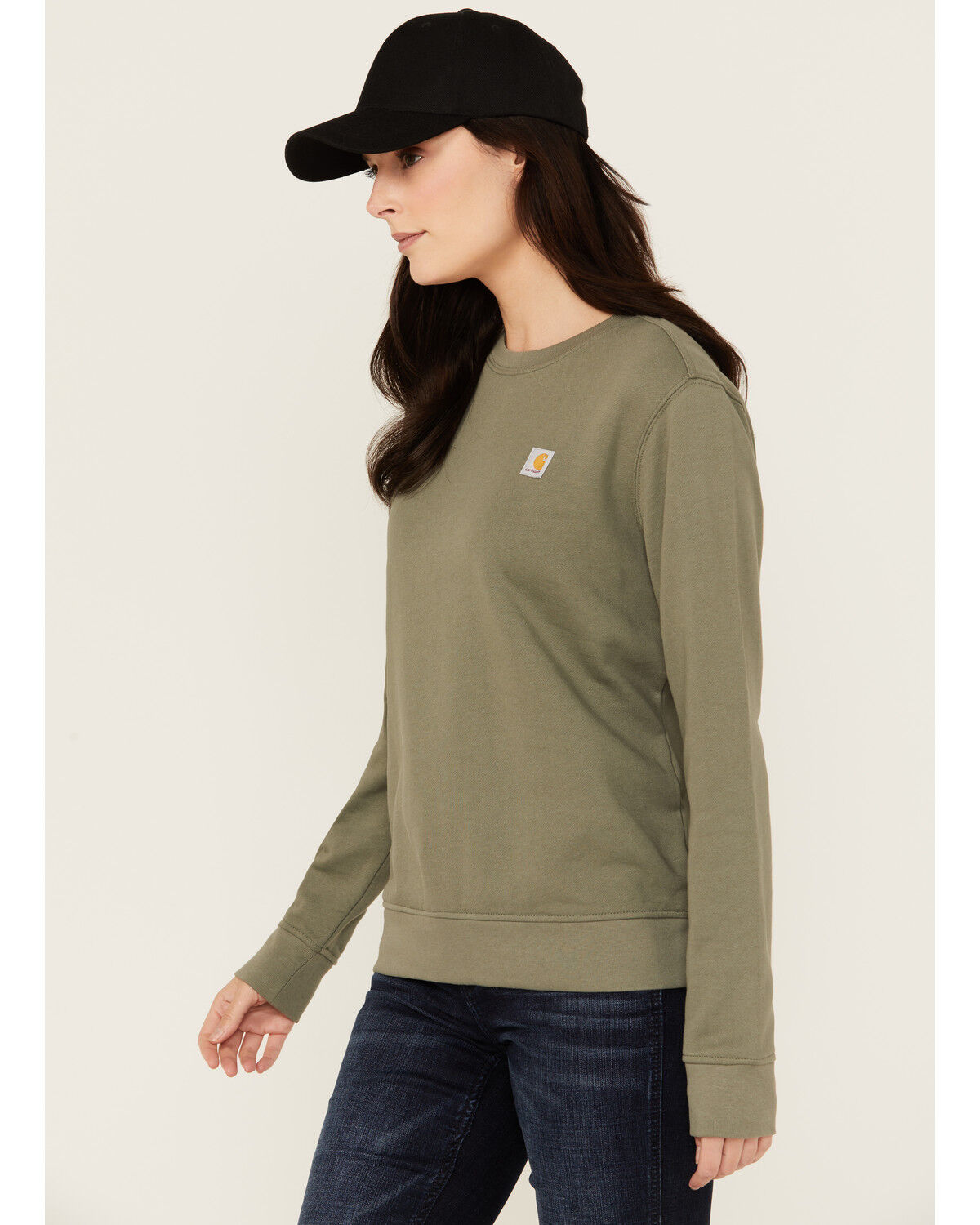Image #2 - Carhartt Women's Relaxed Fit Midweight Crewneck Sweatshirt, Olive, hi-res