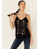 Shyanne Women's Shifflee Embroidered Button-Front Cami Tank Top, Black, hi-res