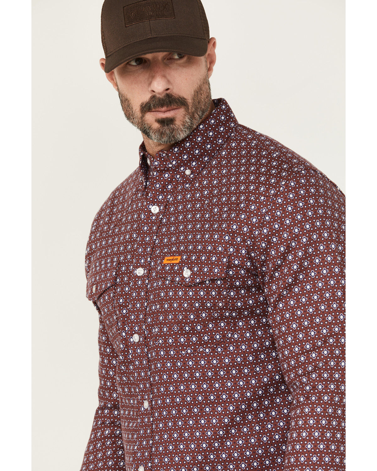 Image #2 - Wrangler Men's FR Geo Print Long Sleeve Button-Down Work Shirt, Red, hi-res