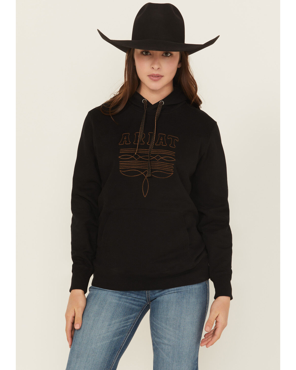 Image #1 - Ariat Women's Logo Bootstitch Hoodie, Black, hi-res