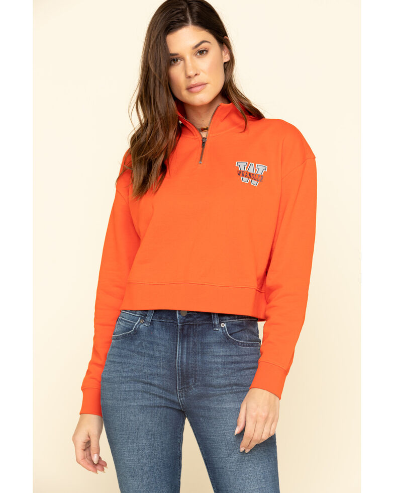 Wrangler Modern Women's Orange 1/4 Zip Sweatshirt, Orange, hi-res