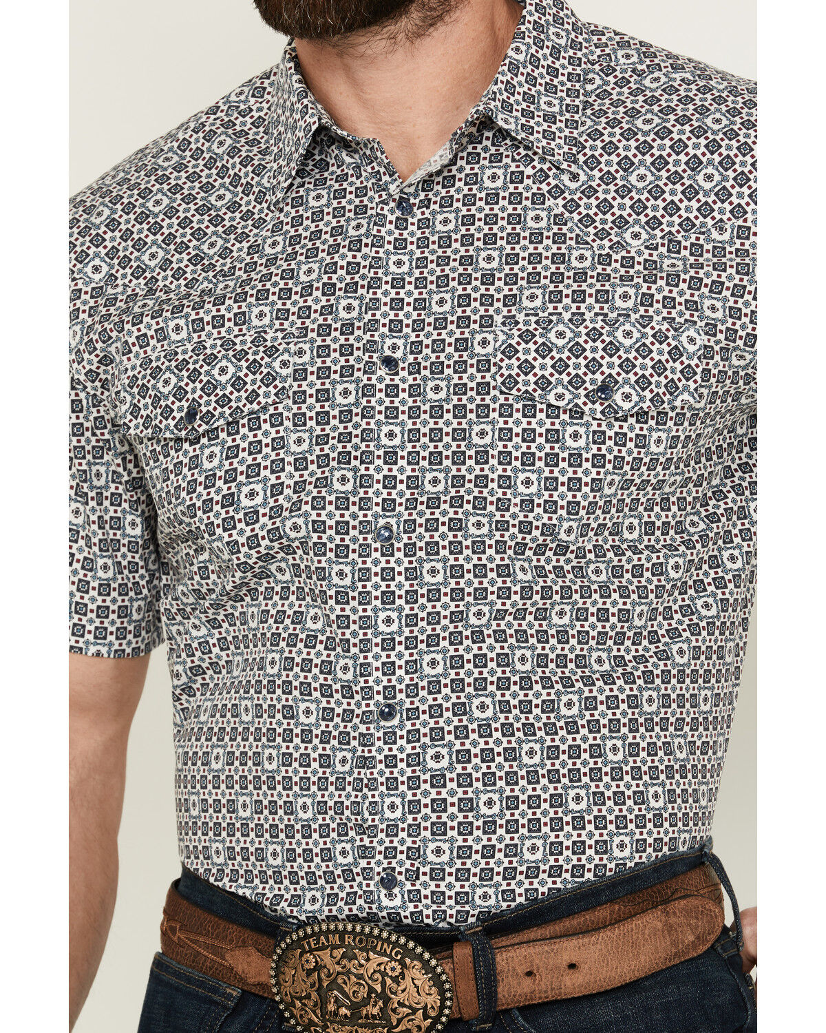 Image #3 - Gibson Men's Haven Geo Print Short Sleeve Snap Western Shirt, White, hi-res