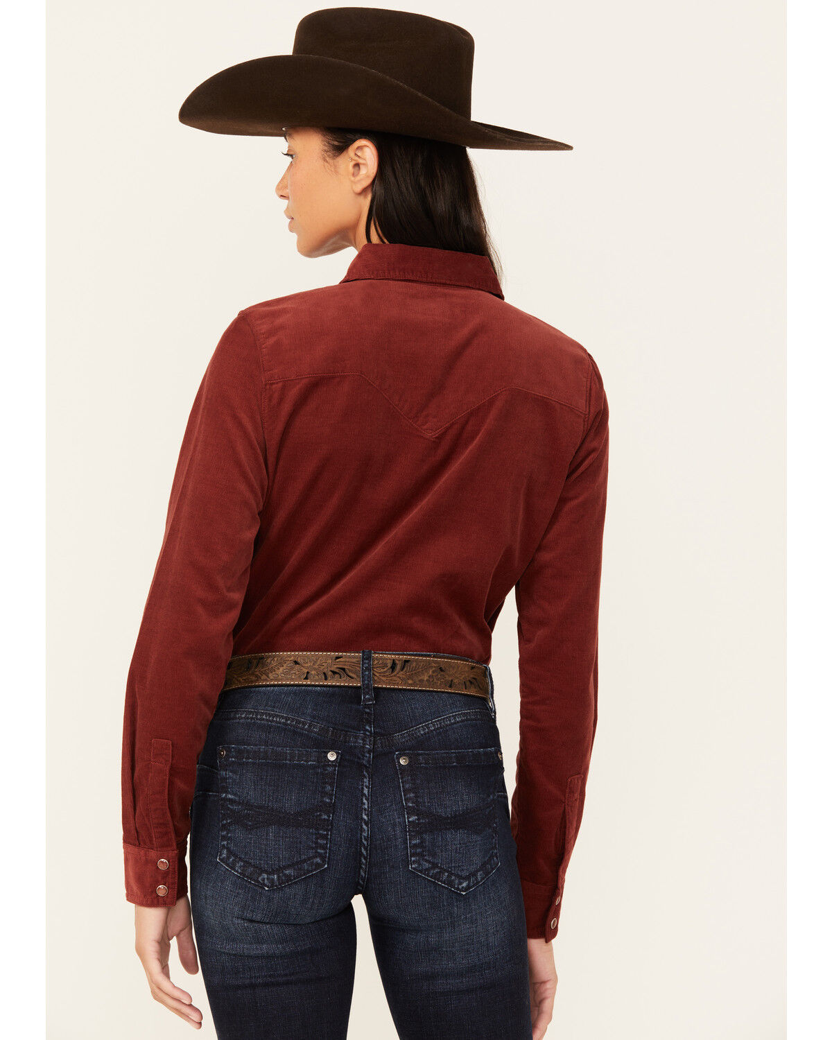 Image #4 - Shyanne Women's Maplewood Long Sleeve Pearl Snap Corduroy Shirt, Dark Red, hi-res