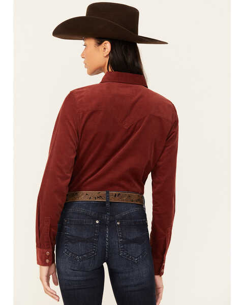 Image #4 - Shyanne Women's Maplewood Long Sleeve Pearl Snap Corduroy Shirt , Dark Red, hi-res