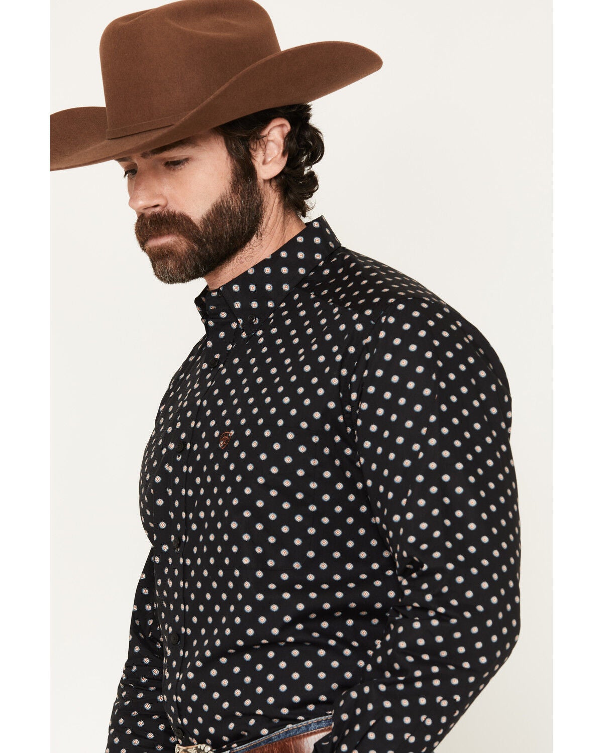 Image #2 - Ariat Men's Larsen Geo Print Long Sleeve Button-Down Western Shirt, Black, hi-res