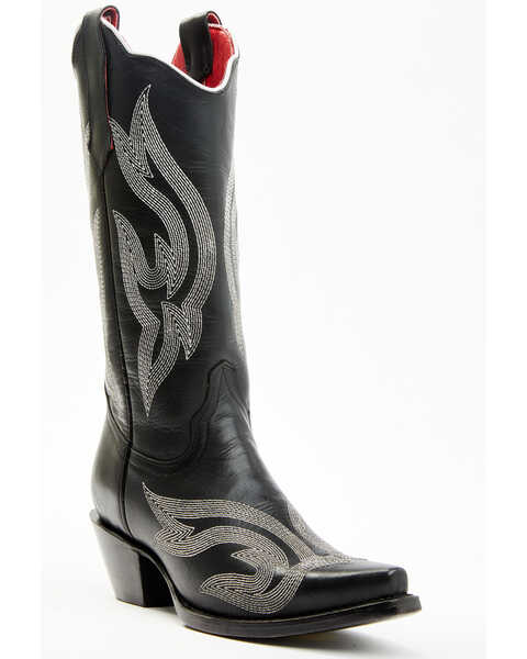 Image #1 - Planet Cowboy Women's Psychedelic Lines On The Highway Leather Western Boot - Snip Toe , Black, hi-res