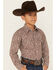 Roper Boys' Floral Print Long Sleeve Western Snap Shirt, Brown, hi-res