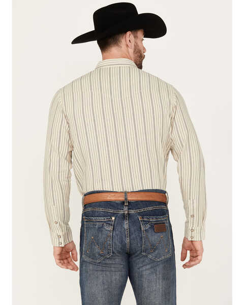 Image #4 - Blue Ranchwear Men's Goliad Striped Print Long Sleeve Snap Shirt, Tan, hi-res