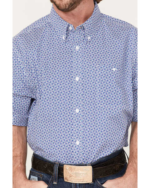Image #3 - RANK 45® Men's Troubador Geo Print Short Sleeve Button-Down Western Shirt , Blue, hi-res