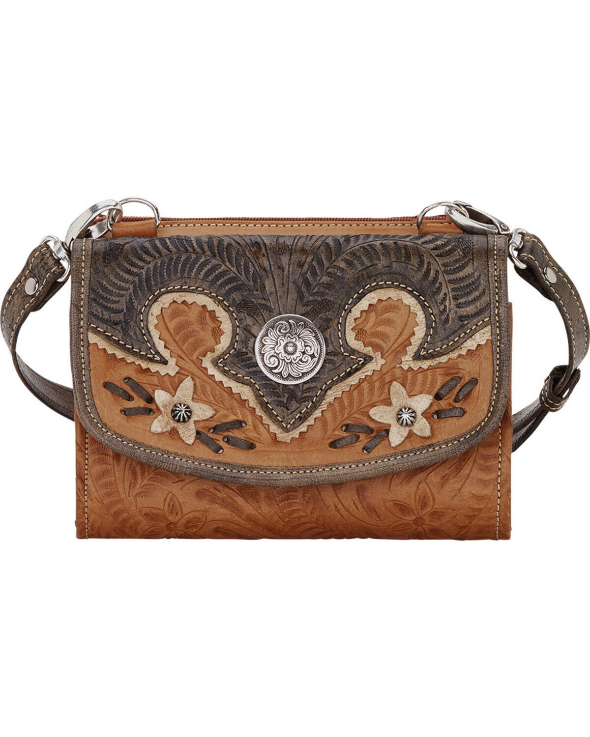 American West Tan Desert Wildflower Small Crossbody Bag/Wallet, Tan, hi-res