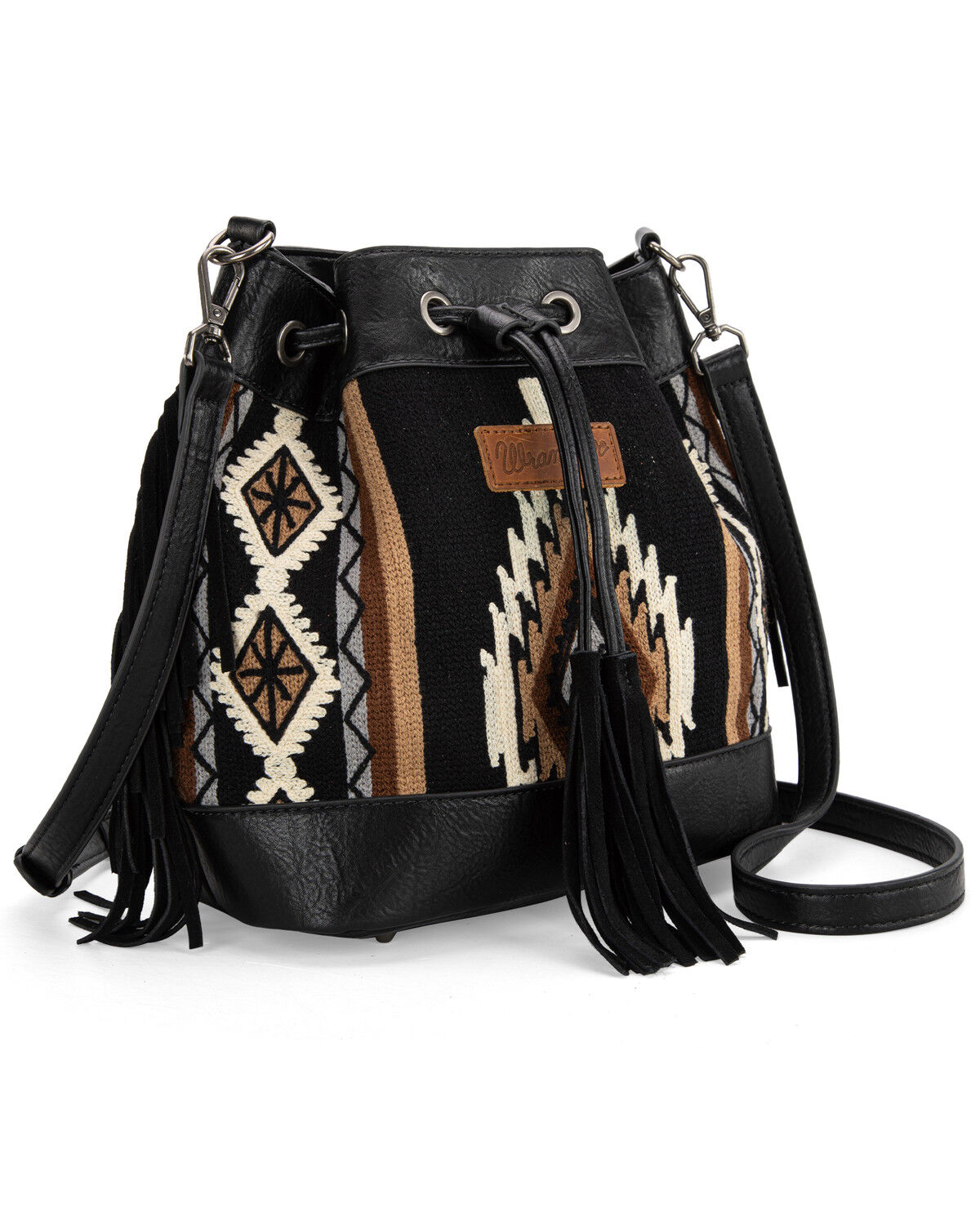 Image #1 - Wrangler Women's Daenerys Winter Southwestern Drawstring Crossbody Bag, Black, hi-res